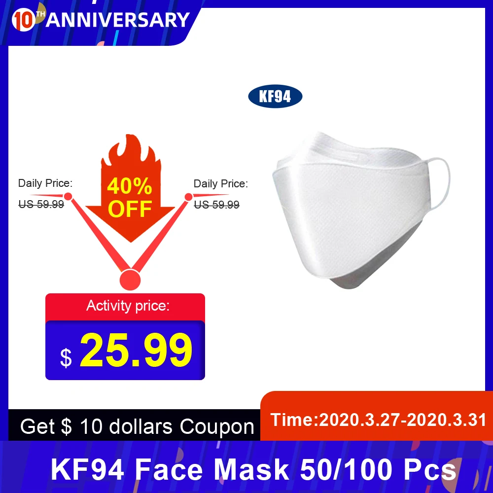 

us stocK F94 Face Mask 20PCS Triple Filter Mask 94% Filtration Adaptable Nose Bar 3 Layer Non-woven Fabric Protective Mask