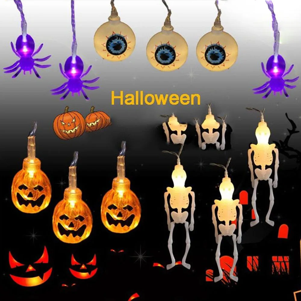 10/20Led Halloween Pumpkin Spider Bat Led Garland Light String Holiday Bar Family Party Indoor Outdoor Halloween Decoration Lamp 20led 10leds halloween ghost skeletons bat eyeball led light string for halloween christmas festival home party outdoor decor