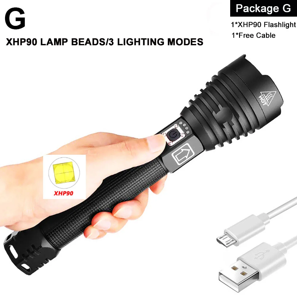 Package G-XHP90 EZK20 дропшиппинг XHP90 светодиодный светильник-вспышка с зумом USB Перезаряжаемый мощный дисплей мощный фонарь 18650 26650 ручной светильник - Испускаемый цвет: Package G-XHP90