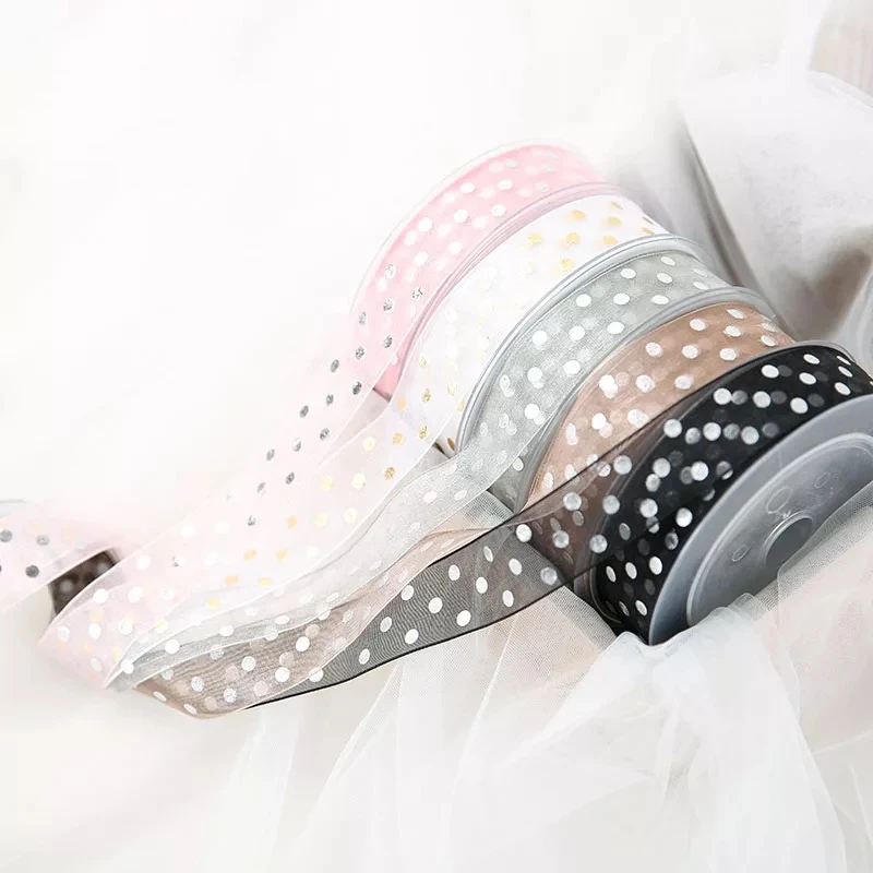 

25mm Organdy organza Ribbons Dots Printed Wedding Party Decorations DIY Weaving Gift Box Wrapping Belt Making Hairbows