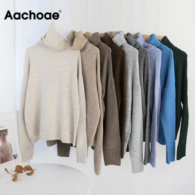 Autumn Winter Women Knitted Turtleneck Cashmere Sweater Casual Basic Pullover Jumper Batwing Long Sleeve Loose Tops 6