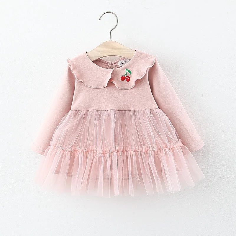 2020 Spring Girls Princess Dress Kids Children Baby Infants Cherry Mesh Ball Gown Long Sleeve Party Dresses Vestidos S10508 | Детская
