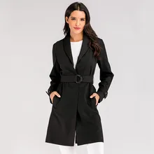 

Free Belt Black Fashion Trench Women Spring Autumn High Waist Lapel Solid Colors Windbreaker Office Lady Commute Casual Workwear