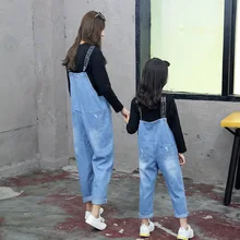 Комплект с комбинезоном для девочек, осень, стиль, корейский стиль, модные штаны на подтяжках с длинными рукавами комплект из двух предметов, одинаковые комплекты для родителей и детей