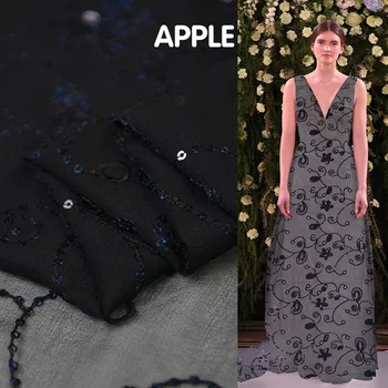 

Embroidered silk georgette gauze fabric crinkle georgette gauze fabric floral design,SCG592