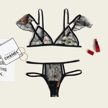 

Ladies Underwear Set Lace Bra and Panty Set Translucent Bandage Lace Belt Hollow Bra Sexy Lingerie Bra Set Intimates
