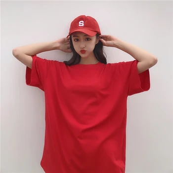 

Cotton spot large goods han edition candy color student girlfriends to foundation base loose short sleeve T-shirt girl