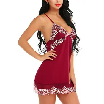 

Womens Sexy Lace Satin Lingerie Sleepwear Night Gown Babydoll Nightie Robe Dress