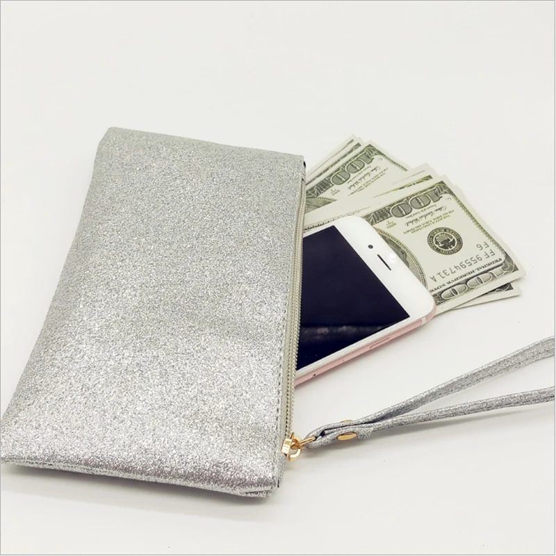 silver leather wristlet