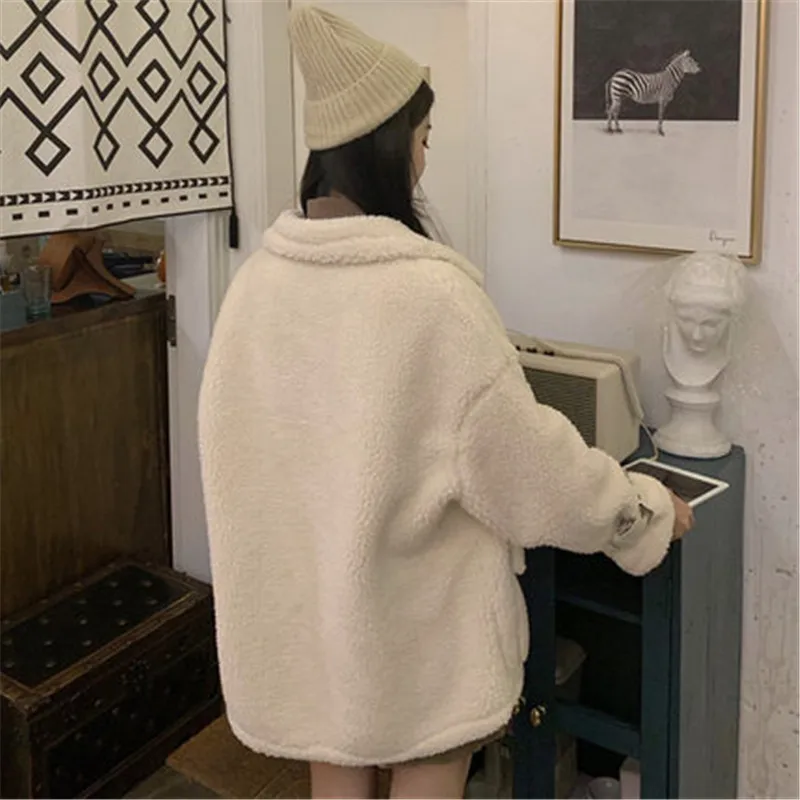 Осенне-зимние куртки в Корейском стиле; Новинка года; Свободное пальто из овечьей шерсти с воротником-стойкой и длинными рукавами; женская одежда; Верхняя одежда для девочек; N1142