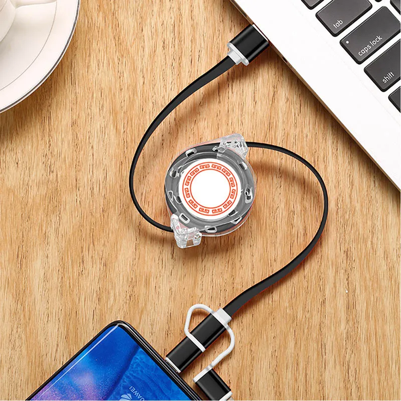 Черный Выдвижной 3 в 1 кабель для быстрой зарядки type C Micro USB 2 в 1 Usb кабель зарядное устройство для samsung Note 10 S9 S10 plus Android Tipo C - Цвет: Черный