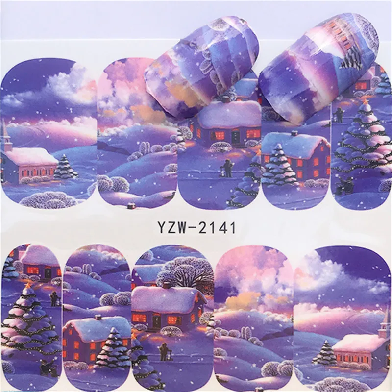 Новые зимние 3D наклейки для ногтей рождественские со снежинками и оленями цветы слайдеры украшения наклейки для ногтей маникюр - Цвет: YZW-2141