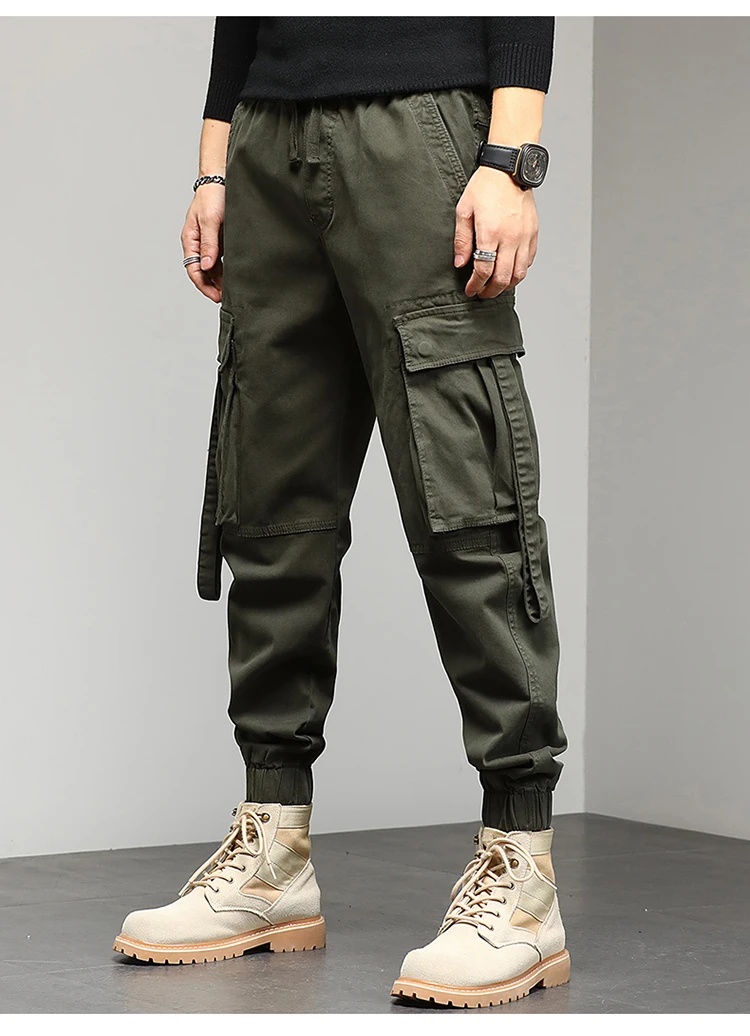 2021 Autumn Winter New Men Casual Cargo Pants Men Cotton Slim Multi Pocket High Quality Plus Size Cargo Pants Men Sports Pants khaki cargo pants