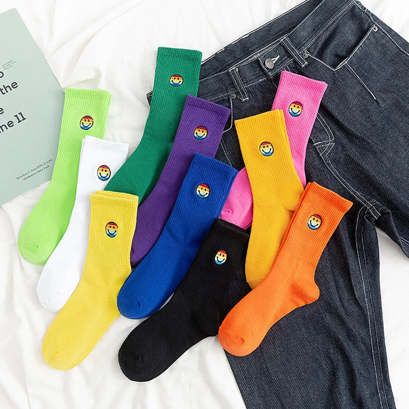 

Cartoon Ladies Socks Colorful Smiley Face Happy Women Socks Funny Fashion Harajuku Kawaii Cotton Socks 2021 New Christmas Gift