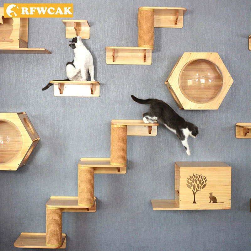 Rfwcak Wall Mounted Cat Climbing Frame Sisal Scratching Post Cat Tree Jumping Platform Kitten House With Ladder Cat Furniture Furniture Scratchers Aliexpress