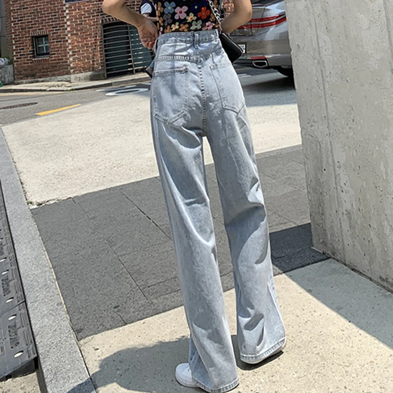 High Waist Fold Wide Leg Straight Loose 