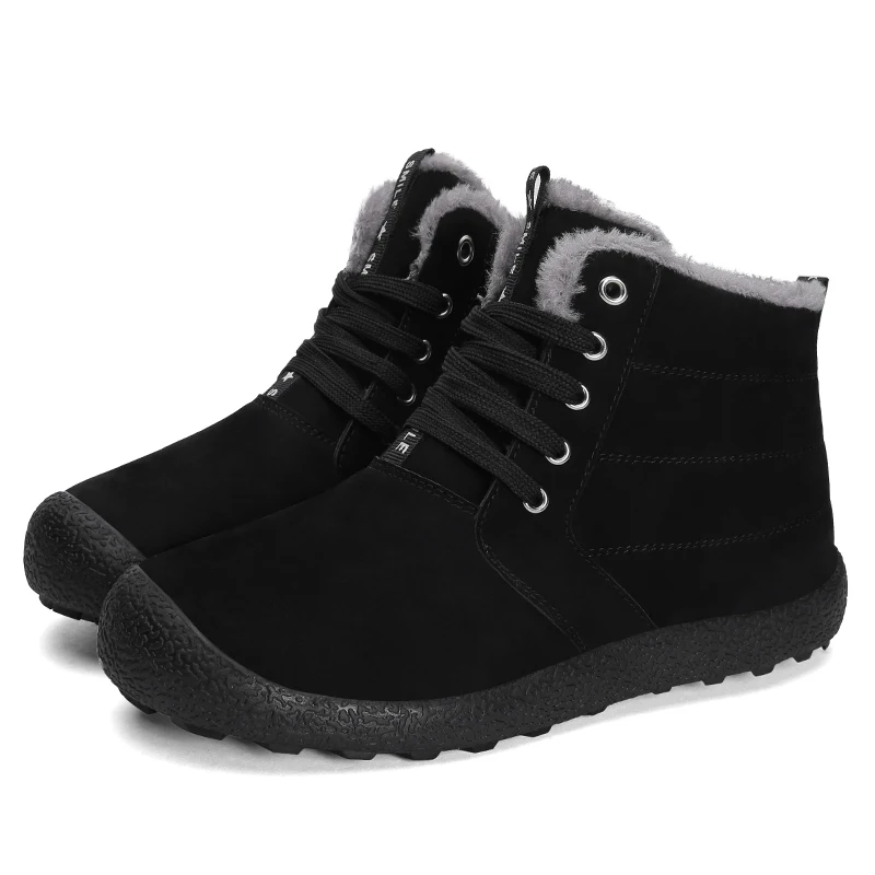 Мужская обувь для прогулок на меху теплая зимняя обувь из натуральной кожи нескользящие носки высокие уличные зимние ботинки для мужчин