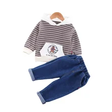 Ensemble de vêtements pour bébés filles et garçons, 2 pièces/ensemble, sweat à capuche et pantalon à rayures, Costume décontracté, survêtement de dessin animé, nouvelle collection automne