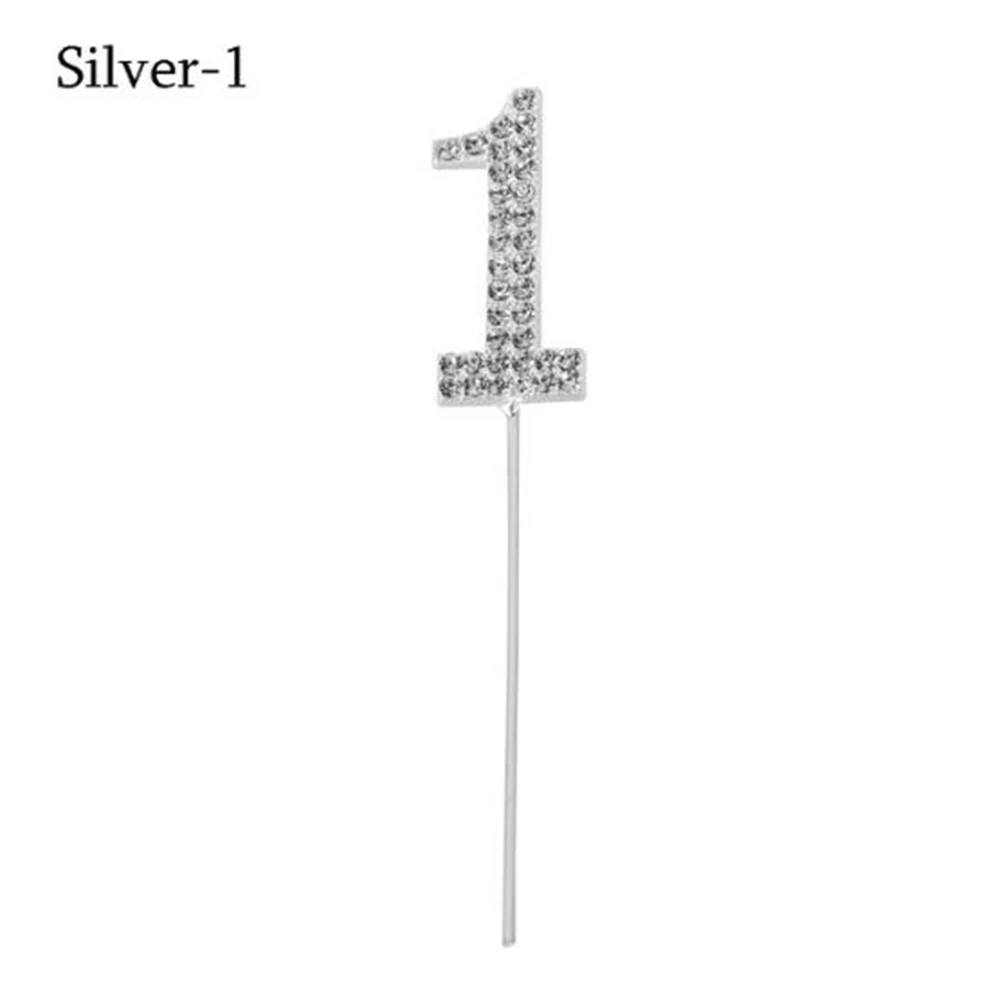 Silver 1 1 шт. номер "0-9" торт Топпер золото алмазные шипованные торт Топпер для десерта юбилей день рождения Декорации для свадьбы - Цвет: Silver 1