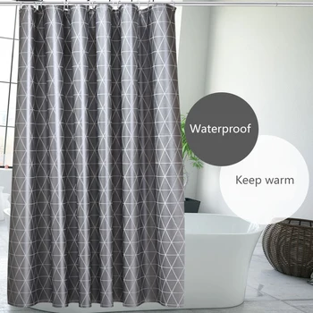 

Nordic Grey Triangle Printed PEVA Shower Curtain Thickened Waterproof Shower Curtain Sanitary Partition Curtain 12pcs Hooks