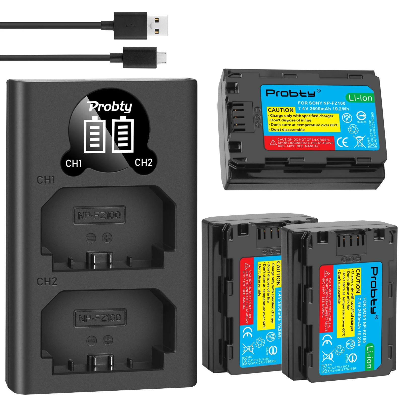 3X Np-Fz100 Npfz100 2600 Mah Batterie + Led Doppio Caricatore Per Sony Alpha A9, A7R Iii, A7R Mark 3, Alpha A7 Iii, A7 Mark 3 Bc-Qz1