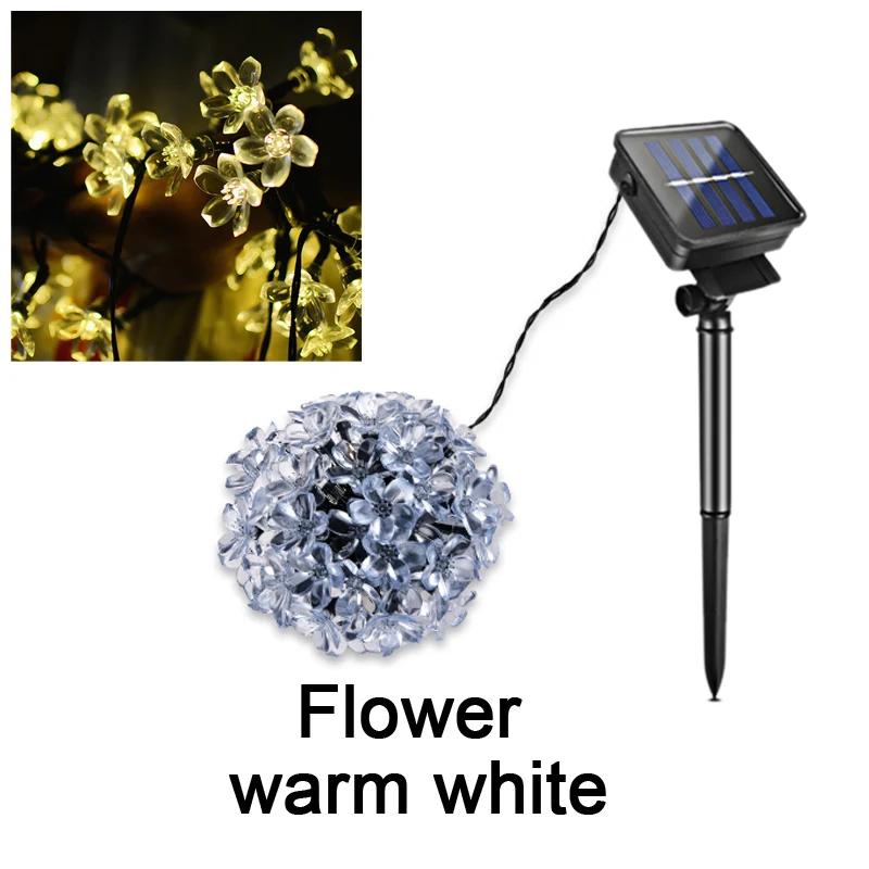 flower warm white Водонепроницаемый Открытый Солнечный уличный свет гирлянда дорожка садовое освещение Настенный светильник гирлянда Сказочный свет пейзаж Рождественское украшение для дома - Испускаемый цвет: flower warm white