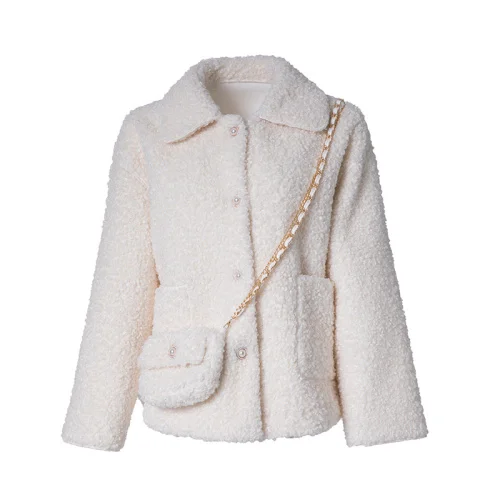 AIBEILING Wool short coat fashion baby collar single breasted tricolor coat Satchel - Цвет: Белый