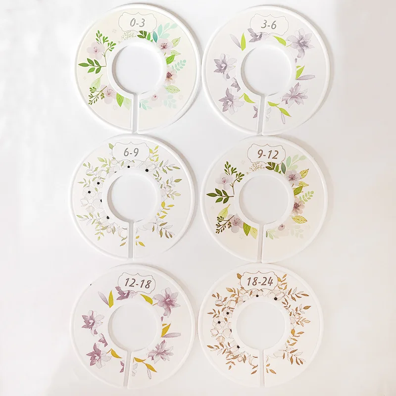 

6PCS Flower Printed Round Clothing Rack Size Dividers Plastic Hangers Ring Baby Garment Tags Supplies