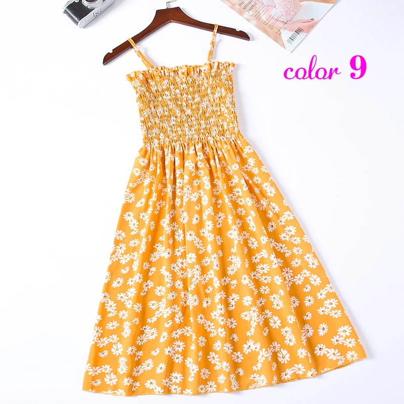 Women Summer Flower Chiffon Dress Girl 2020 Midi Sundress Beach Maxi Robe Dresses Korean Style Print Elegant Sleeveless Dress
