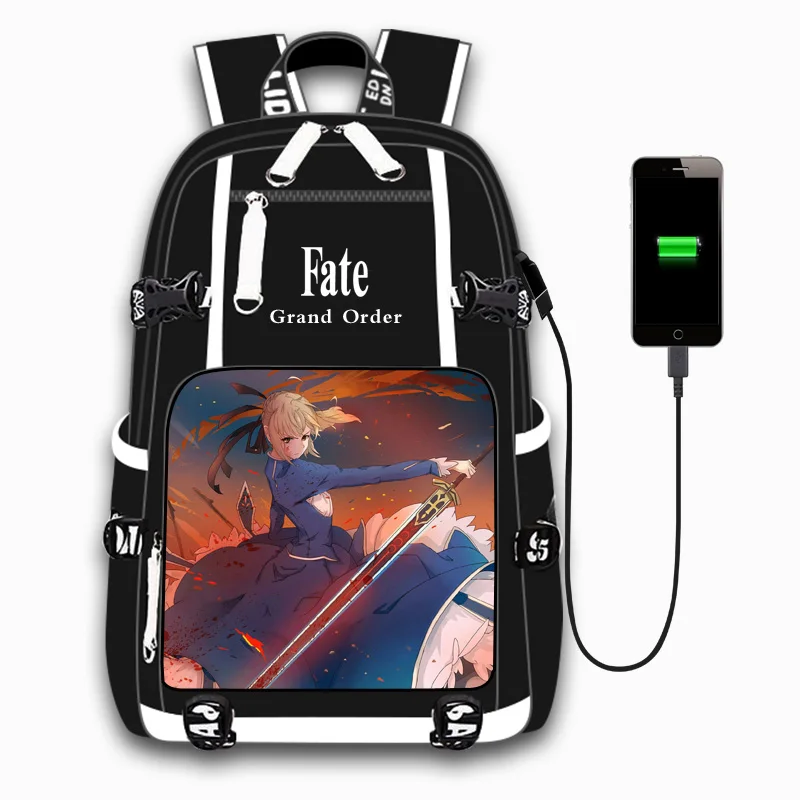 Аниме Fate Stay Night Saber, для отдыха, для девочек и мальчиков, дорожная сумка, usb зарядка, ранец, рюкзак для ноутбука, рюкзак для подростков, студентов - Цвет: Style-14