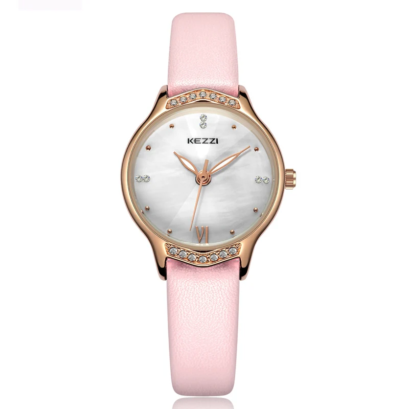 pink watch KEZZI женские кварцевые часы модные жемчужный циферблат наручные часы небольшой циферблат Стразы Часы кожаные Наручные часы Reloj Mujer - Цвет: pink watch