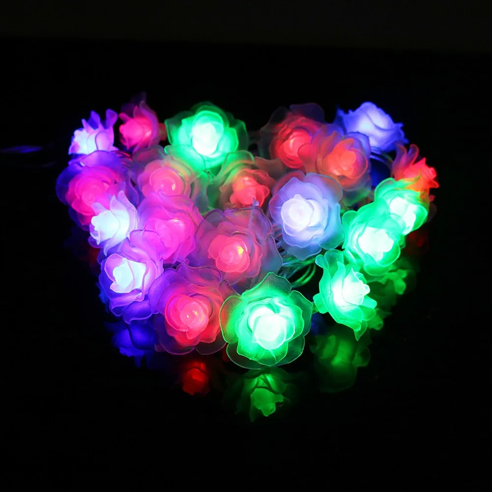 RGB Питание от батареи 50 светодиодный Цветок розы гирлянды сказочные огни свадебные дома День рождения День Святого Валентина вечерние украшения водонепроницаемый - Испускаемый цвет: RGB