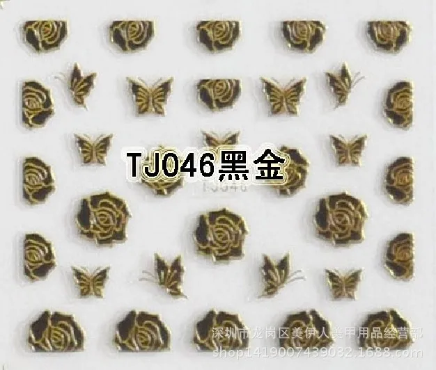 Newest 5 sheet 12 type Black gold Nail Stickers Designs Gummed 3D Nail Art Stickers Decals Makep Art Decorations TJ037-048