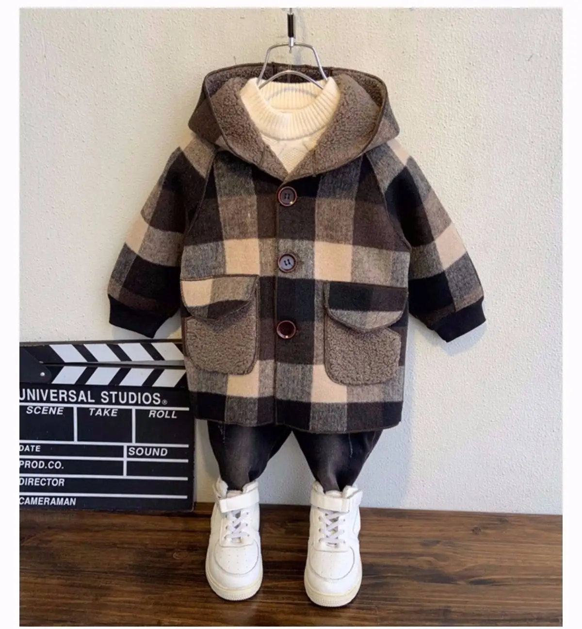 Пальто для маленьких мальчиков 2, 3, 4, 5, 6, 7 лет модное плотное шерстяное пальто из овечьей шерсти в клетку для мальчиков, одежда для маленьких детей осенне-зимние куртки