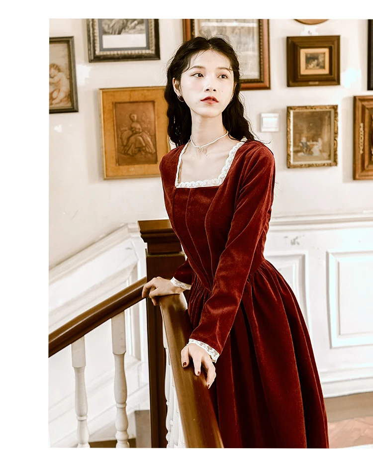 Новинка 2019 модная женская одежда осенне зимнее винтажное платье с квадратным