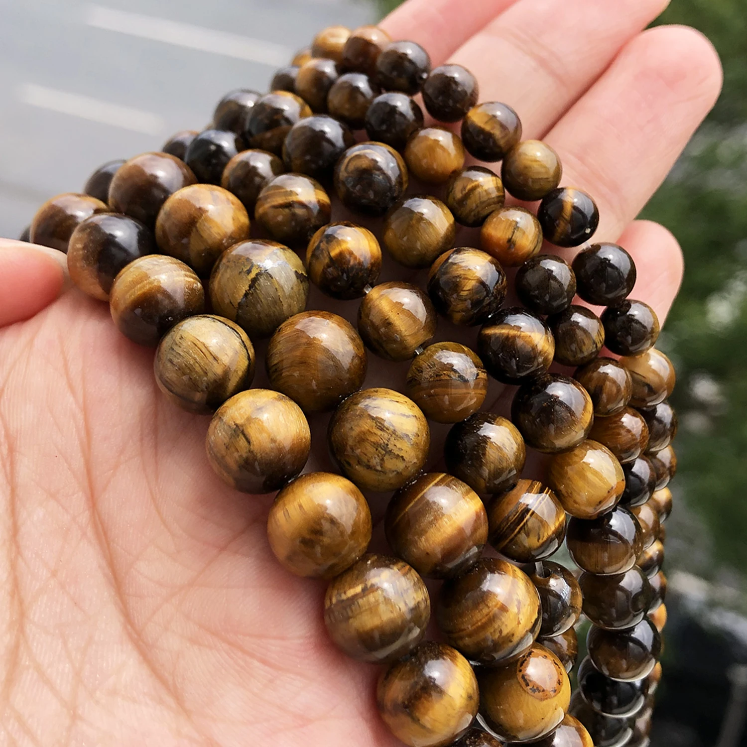Natural Pearl Bracelet In Tiger Eye Of 4/6/8/10/12/14 Mm 18-20 Cm - Foto 4
