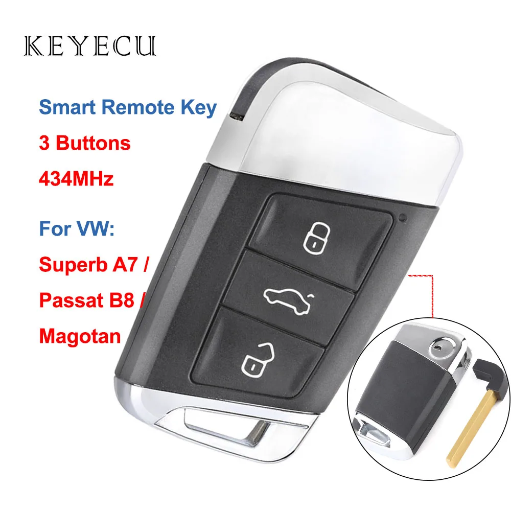 Keyecu 3 кнопки 434 МГц умный дистанционный ключ-брелок от машины для VW Volkswagen Passat B8 2015
