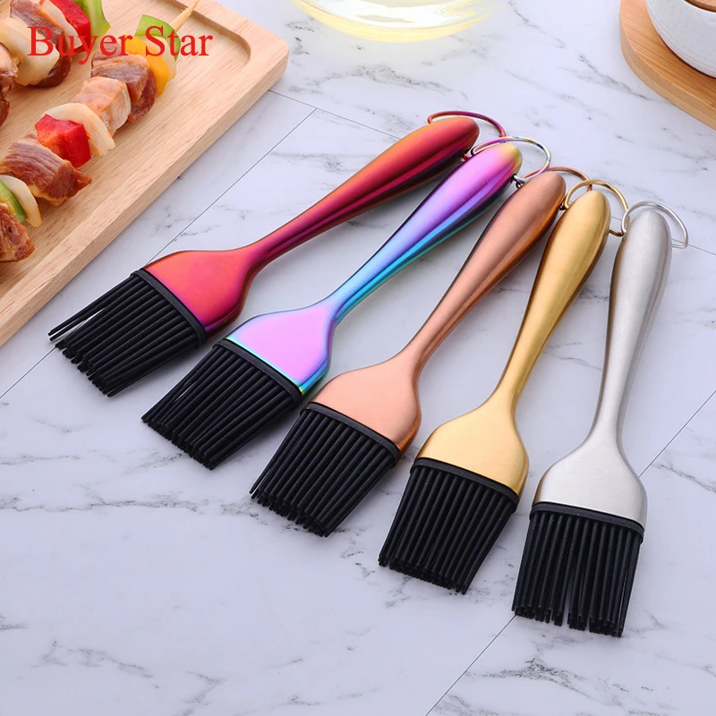 Gold Oil Brushes Stainless Steel Barbecue Silicone brush Pastry Brushes BBQ Cake Pastry Cooking ware Kitchen Gadgets