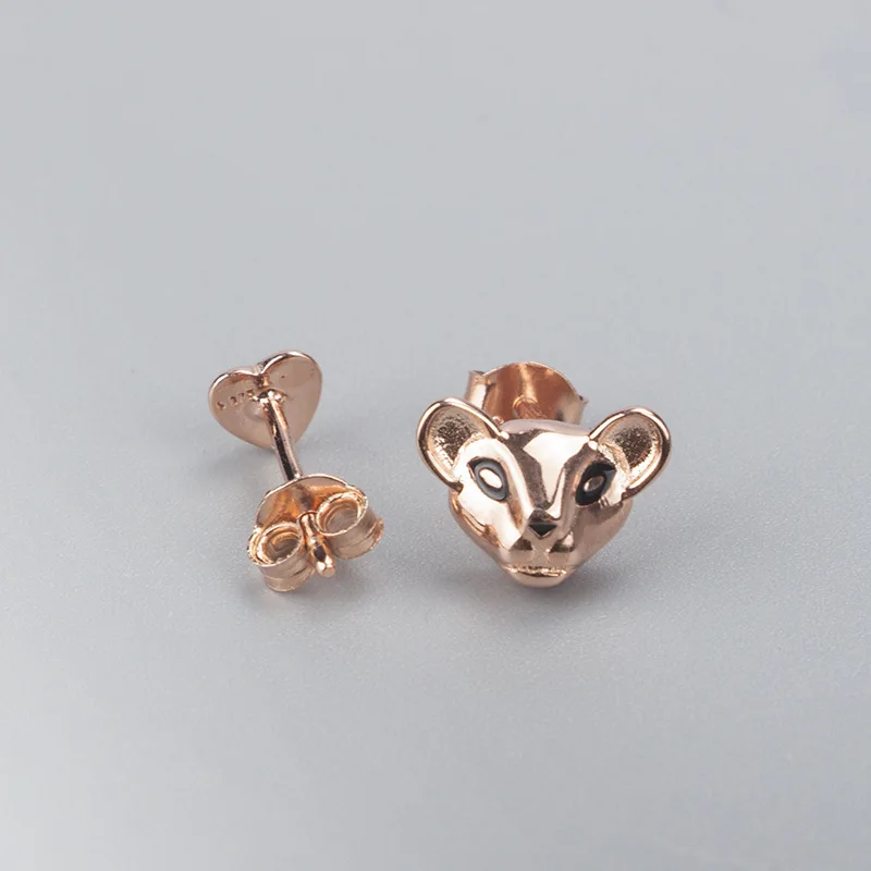 Original 925 Sterling Silver Earring Pan Rose Lion Princess& Heart Stud Earrings For Women Wedding Gift Jewelry