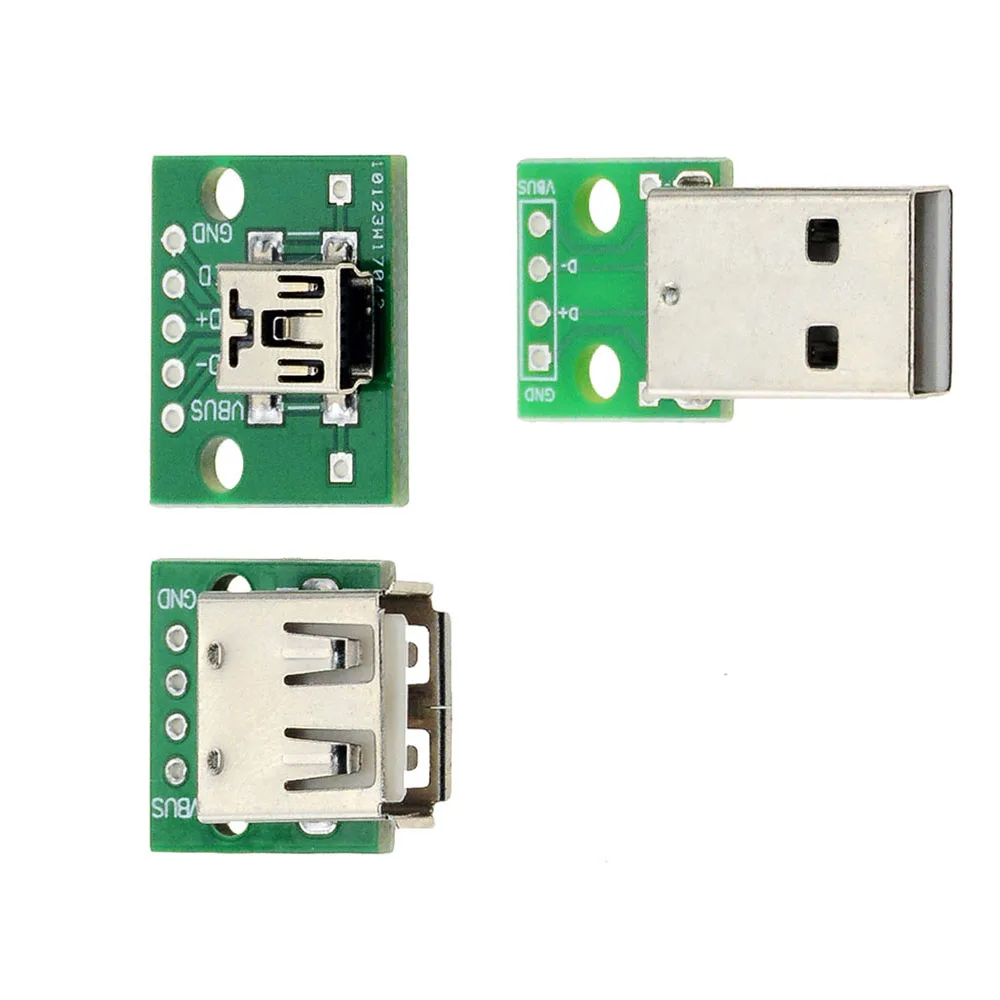 

10PCS Micro Mini USB USB A Male USB 2.0 A Female USB B Connector Interface to 2.54mm DIP PCB Converter Adapter Breakout Board