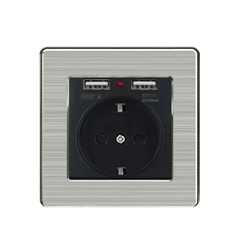Светодиодный настенный Электрический переключатель CE 86, зеркальная акриловая матовая панель из нержавеющей стали, 1, 2, 3, 4 банды, 1, 2, двухсторонняя розетка европейского стандарта, USB светильник tv - Цвет: 2 USB Germany