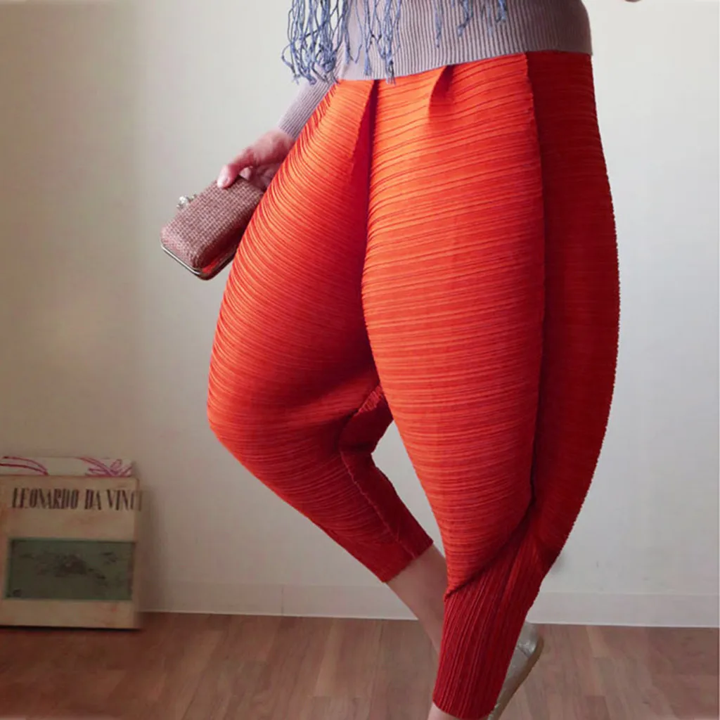 Женские шаровары с эластичным поясом повседневные свободные размера плюс для