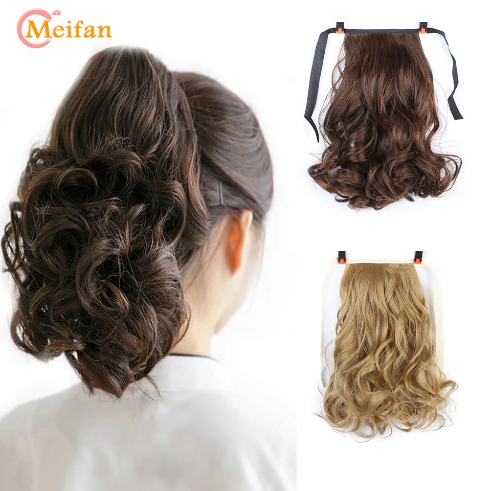 Coda di cavallo sintetica MEIFAN a onde corte per donna con coulisse legata alla Clip di coda di capelli nelle estensioni dei capelli pezzi di capelli finti naturali