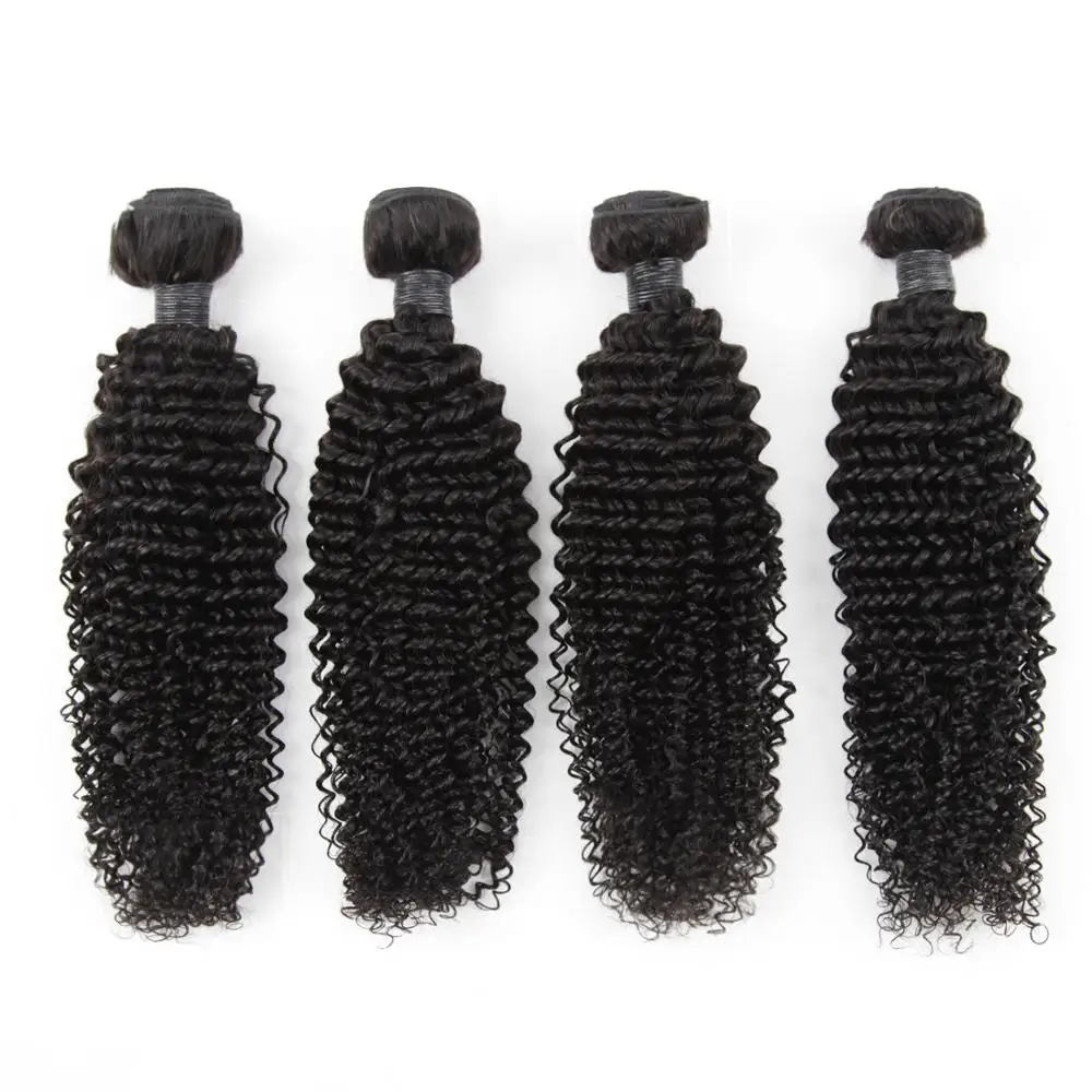 

Kinky Curly Human Hair Bundles Brazilian Hair Weave Extensions Can Buy 3/4 Bundles Natural Color 8-30inch Remy Hair Weave 1B#