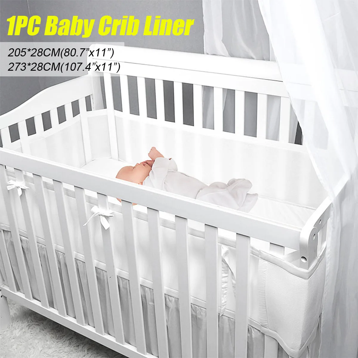 NEW Breathe Baby Breathable Air Mesh Crib Liner Wrap Nursery Cot Bed Bumper Set 