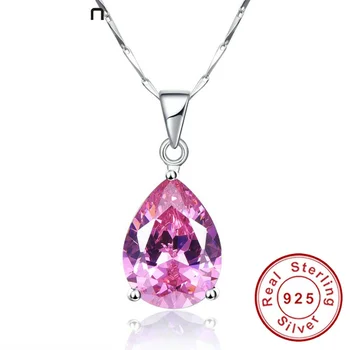 

New 13.95Ct Oval Water Drop Pink Topaz Necklaces & Pendants Genuine Silver 925 Jewelry Charms Engagement Wedding Jewelry