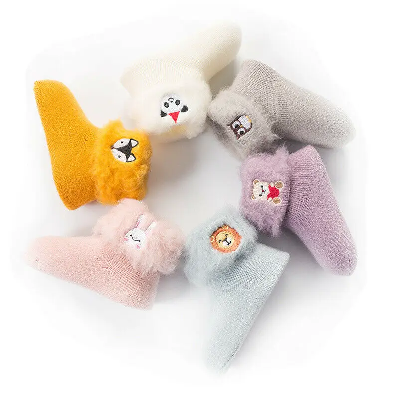 

Embroidery Cute Cartoon Animal Bear Socks Girls Boys Children Princess Plush Fleece Winter Autumn Thicken Warm Cotton Kids Socks