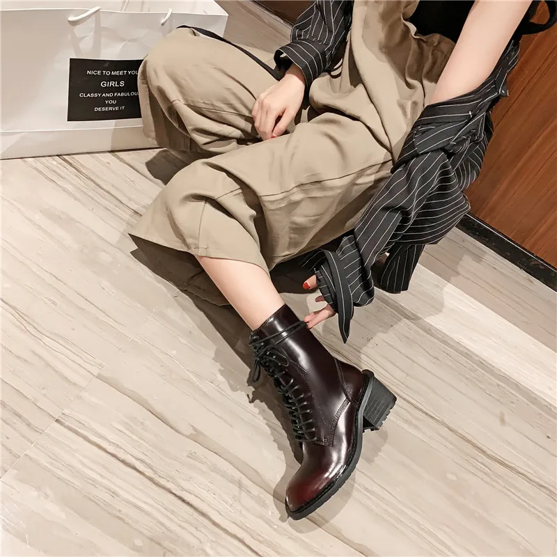 FEDONAS Punk Women Vintage Top Quality Genuine Leather Ankle Boots High Heels Motorcycle Boots Autumn Winter Warm Short Boots