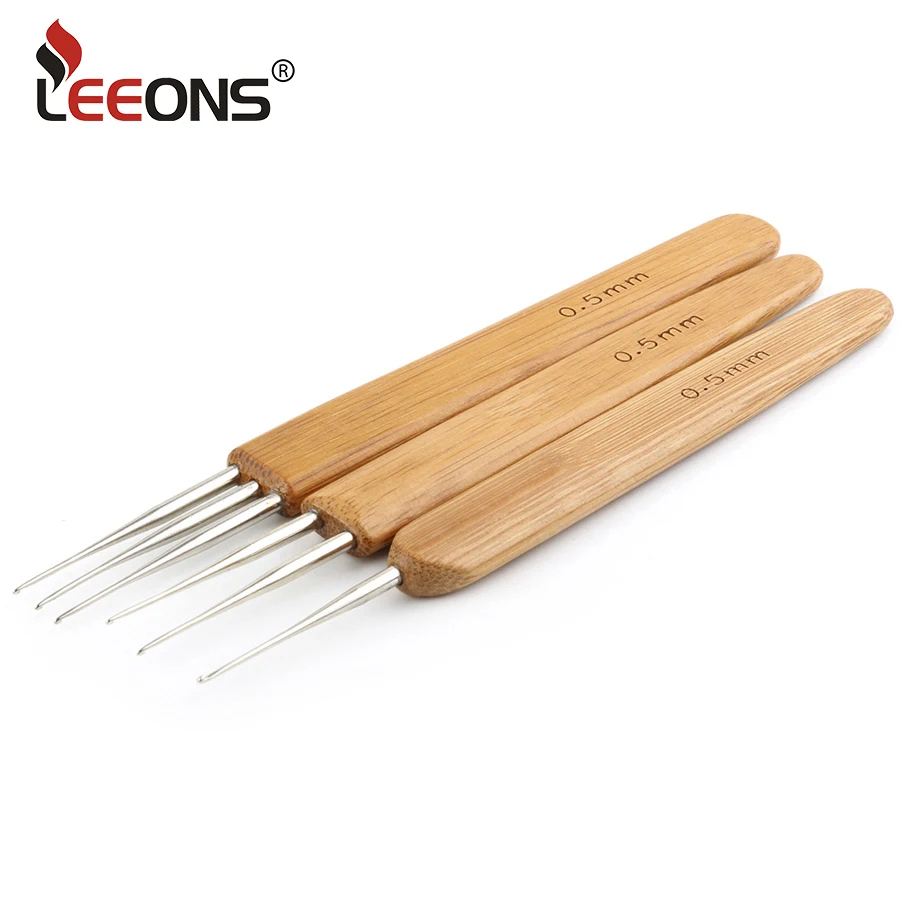 0.5mm 3pieces Leeons Высокое качество Бамбук/Пластик крюковые иглы Инструменты для завивки волос крючком 1/2/3 головы иглы для плетения волос дреды Твист волос - Цвет: 0.5mm 3pieces