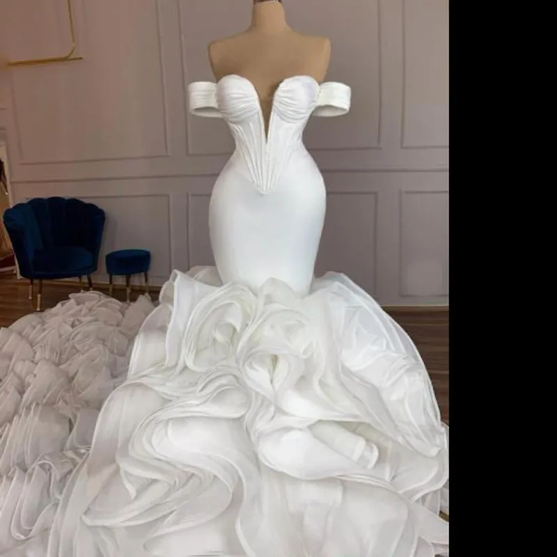 『Cheap!!!』- Fashion Detachable Off Shoulder Wedding Dress Ruffles
Snail Pattern Gown Long Train Elegant Sweetheart Wedding Dresses